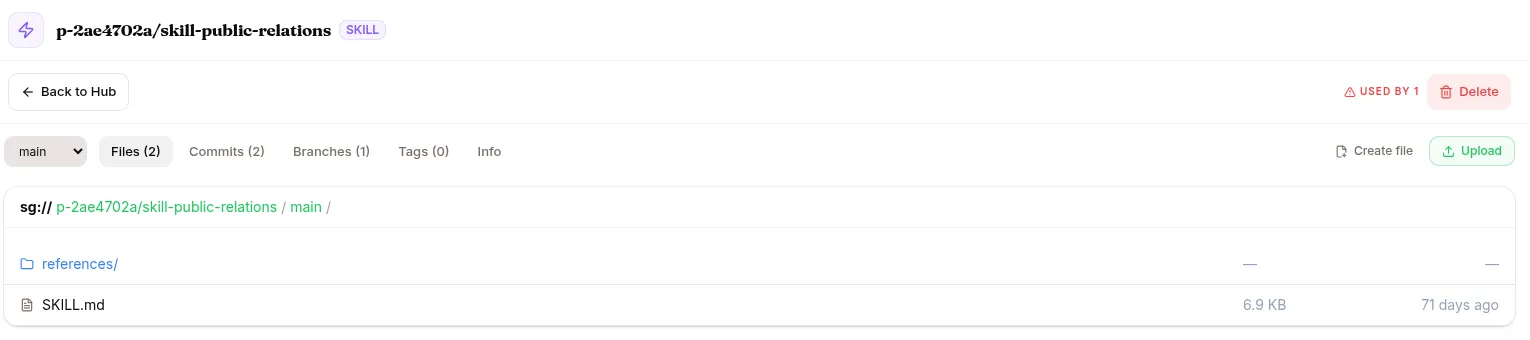 Every skill, dataset and model is a Data Hub repository with commits, branches and tags