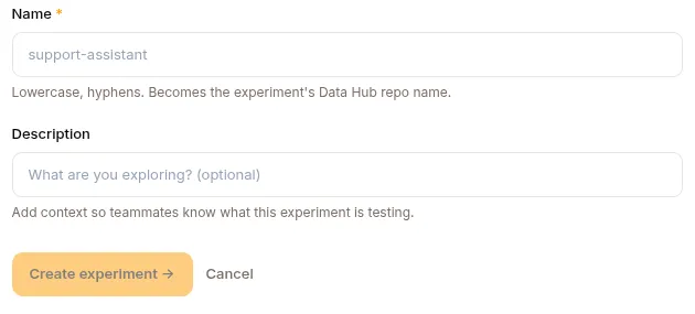 An experiment groups runs and becomes its own Data Hub repository