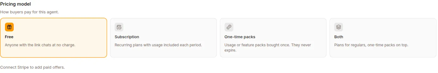 The four pricing models: free, subscription, one-time packs, or both
