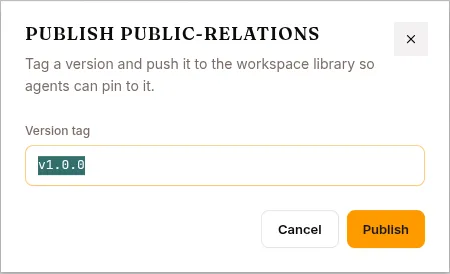 Publishing a skill tags a version agents can pin to